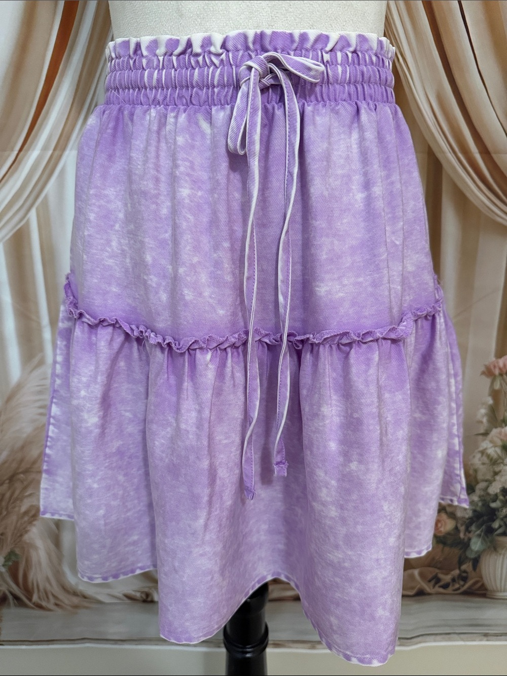 Zenana Outfitters Lilac Tie-Waist Tiered Skirt NWOT
